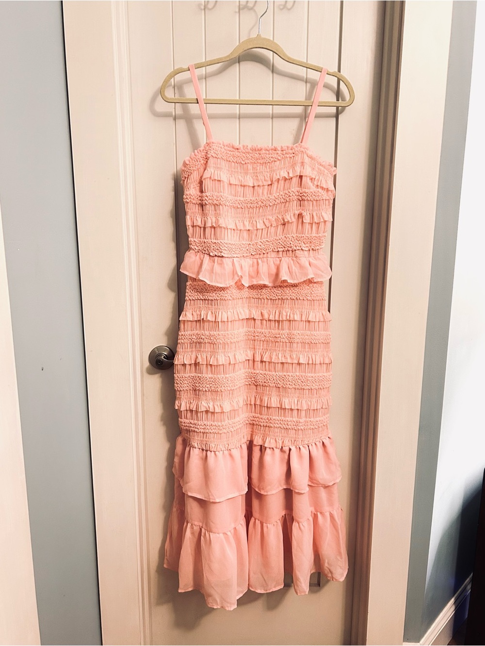 Just Me Women’s Pink Ruffle Maxi Tiered Sundress Medium